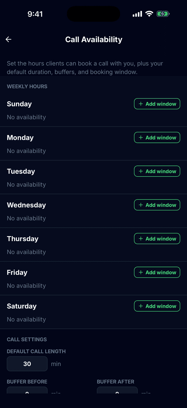 Call availability settings in the Tracked app