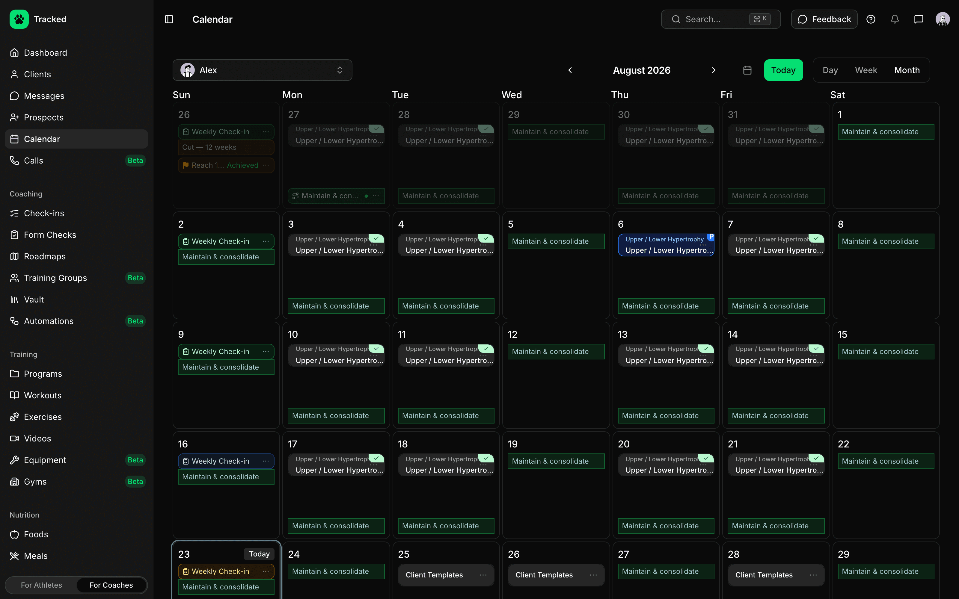 Kundenkalender-Verwaltung in der Tracked App