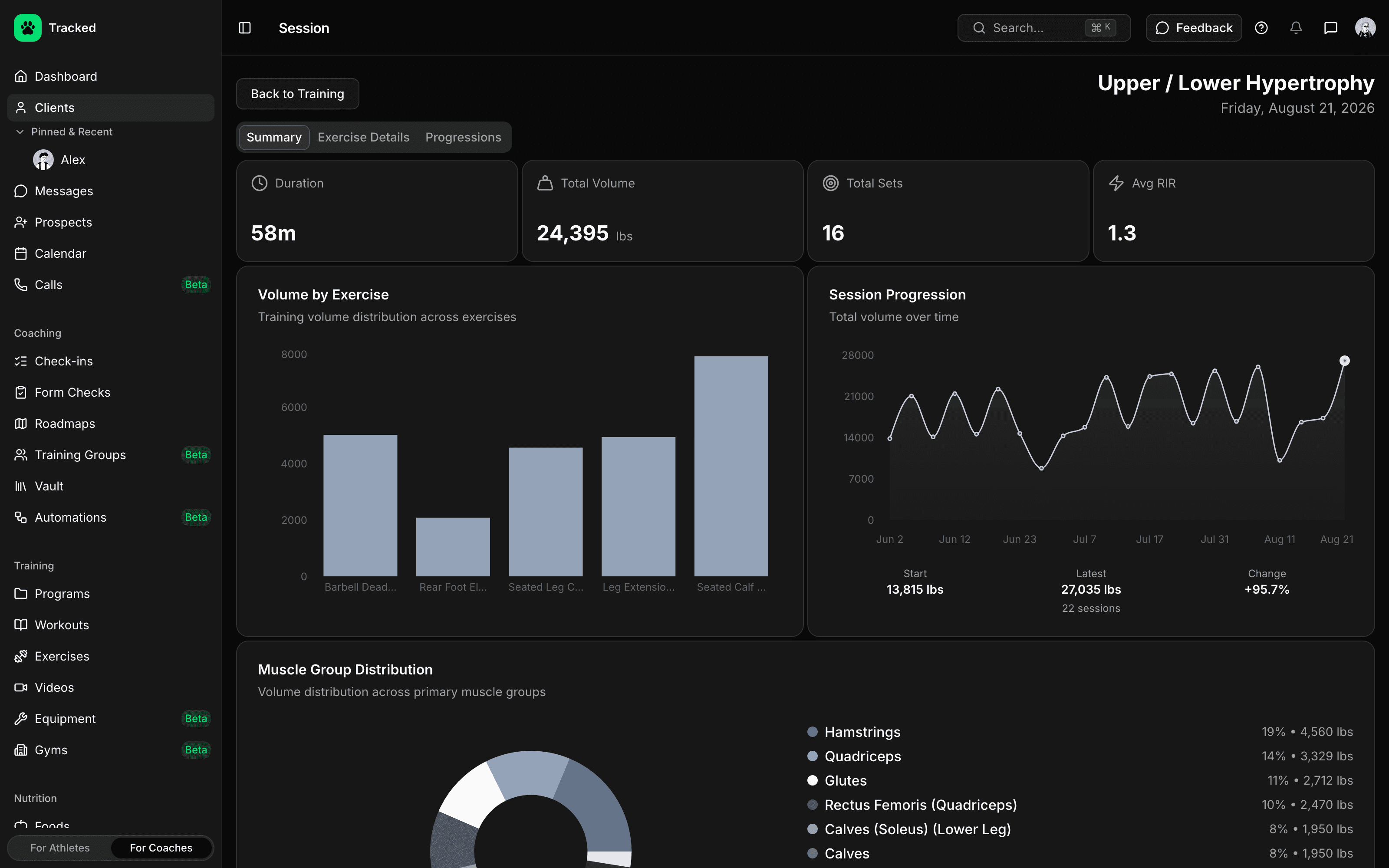 Einheitenauswertungs-Funktion in der Tracked App