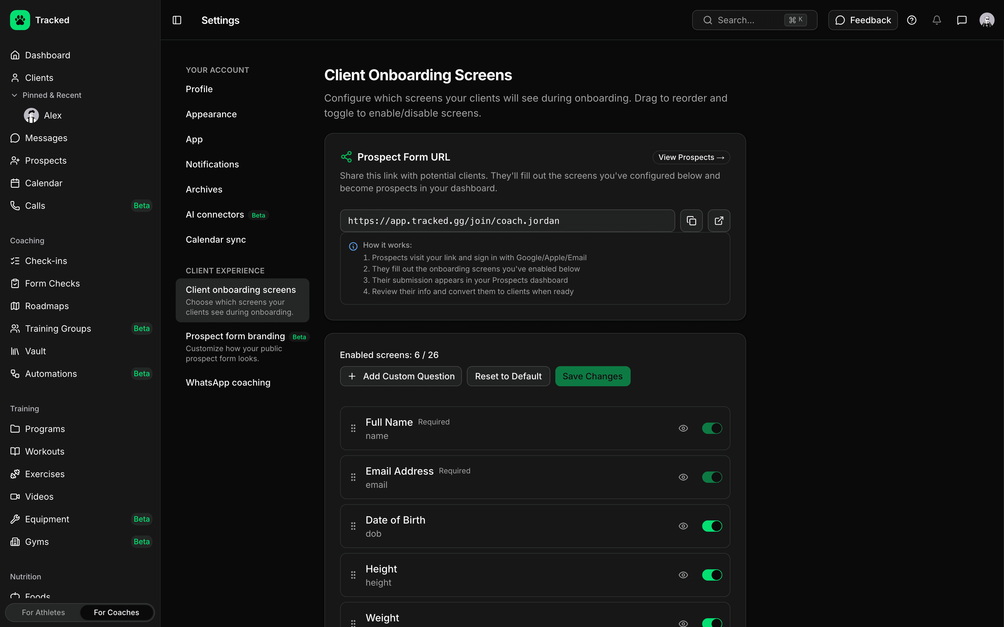 Kunden-Onboarding in der Tracked App