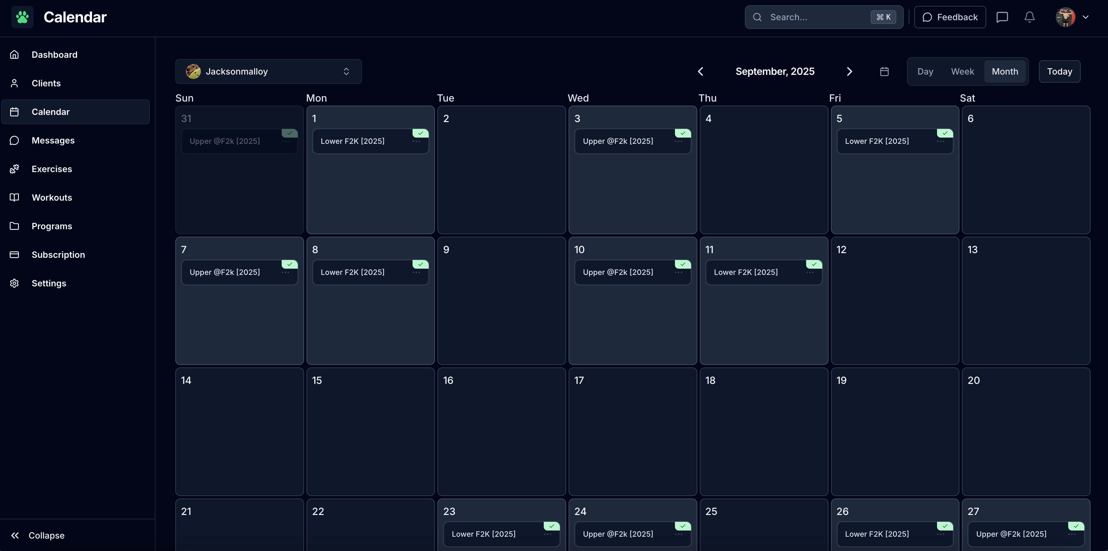 Prescrire des séances et programmes sur le calendrier de l'athlète