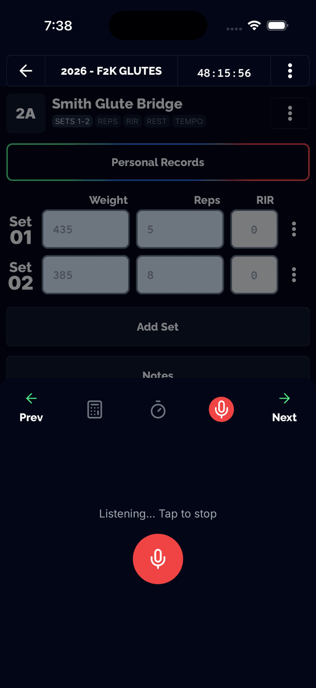Hands-free set logging with voice commands