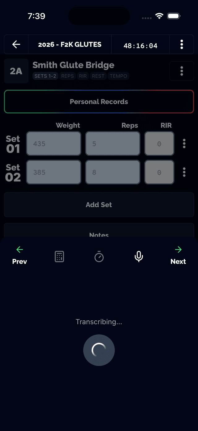 Real-time voice transcription showing recognized speech