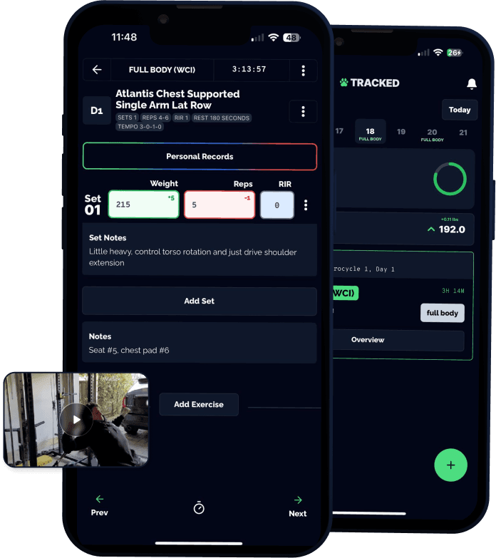 Tracked app showing workout tracking interface