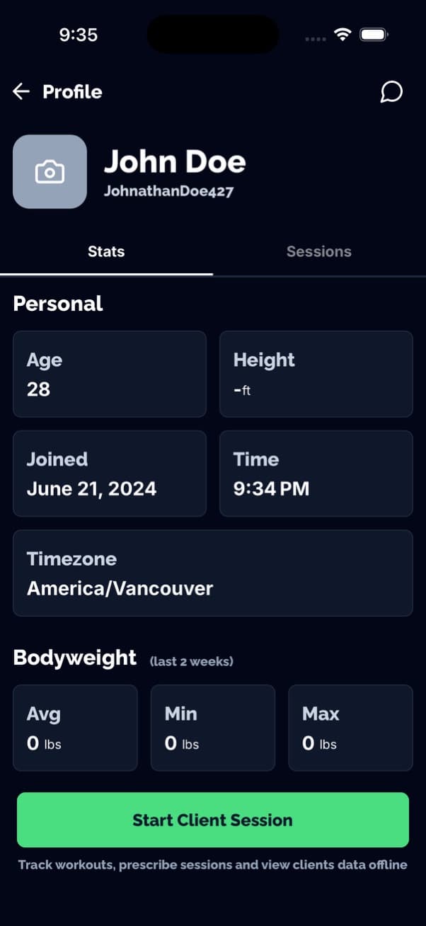 Client profile overview with training history and check-ins